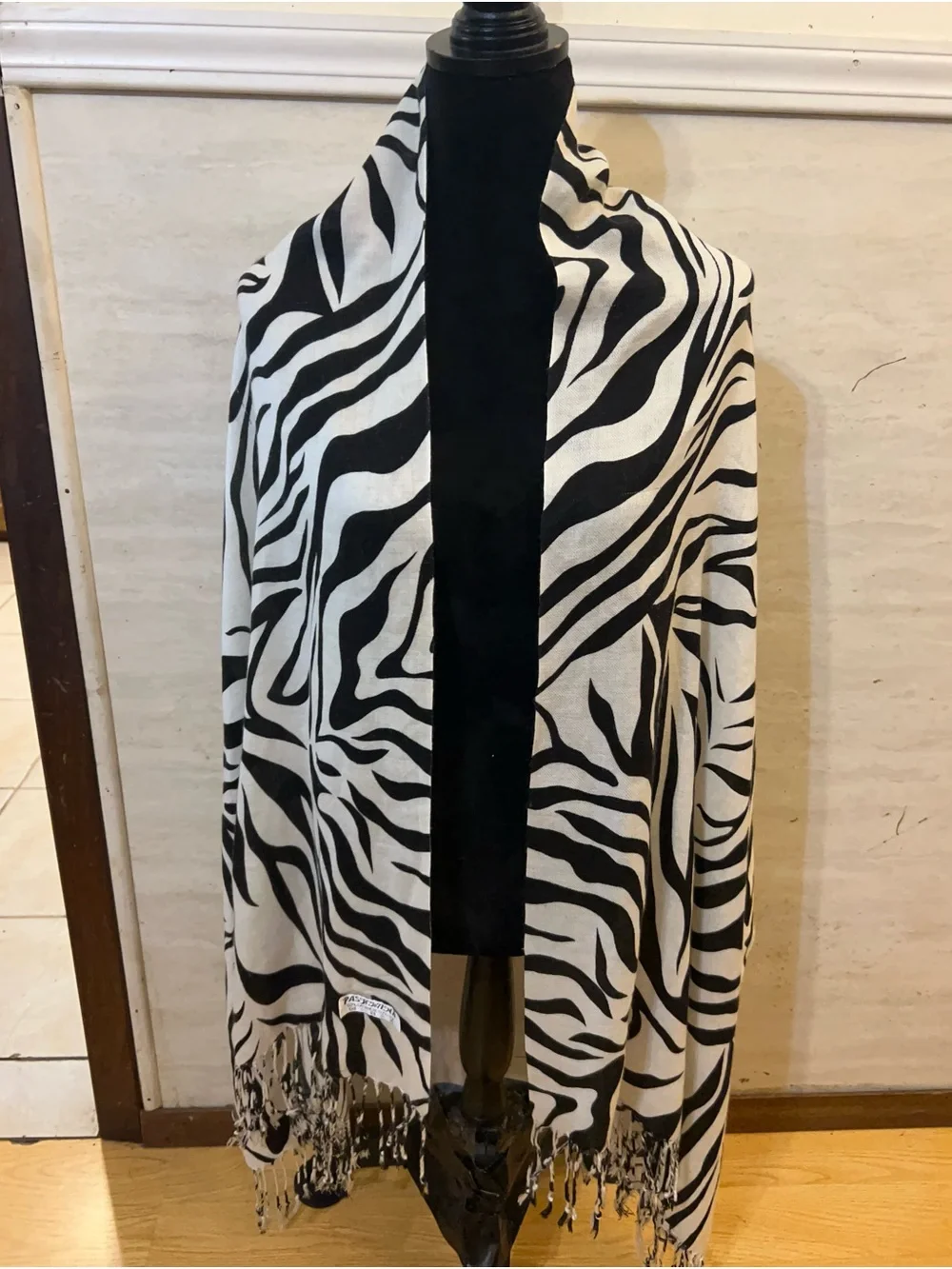 Zebra Animal Print Pashmina Silk, Cashmere Blend...